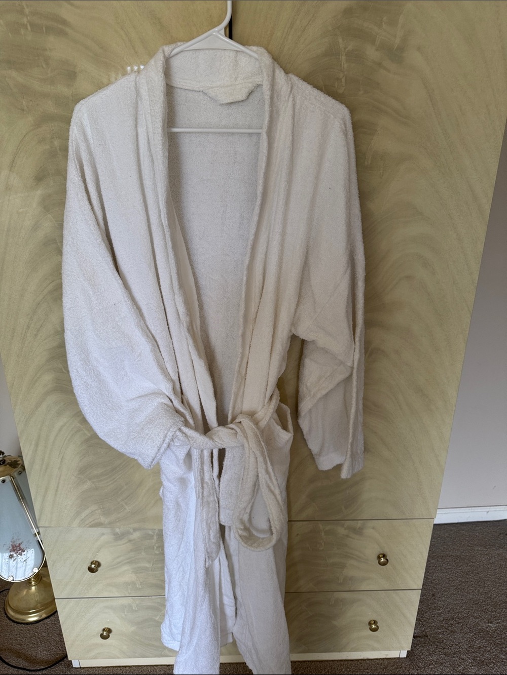 Women's White Plush Terry Robe - Soft Bathrobe with Belt